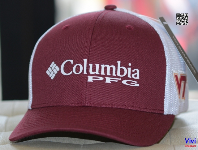 Nón Columbia Collegiate PFG Logo Virginia Tech Mesh Ball Fitted Cap Deep Maroon/White