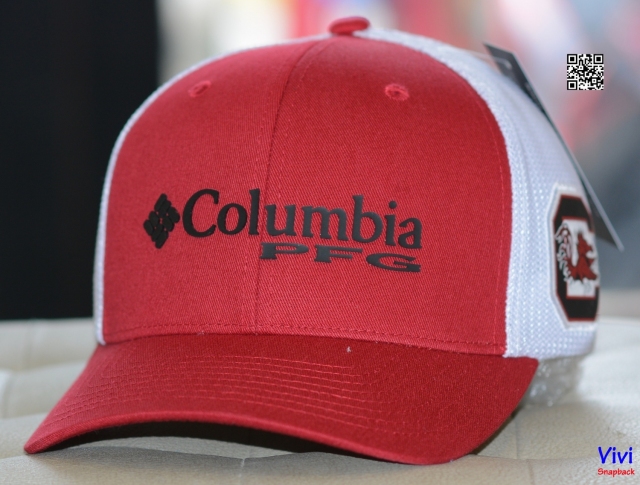 Nón Columbia Collegiate PFG Logo South Carolina Mesh Ball Fitted Cap Beet Red/White