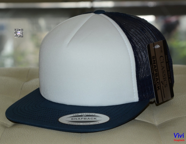 The Classic Yupoong Color Foam Trucker Snapback - Navy/Whihe