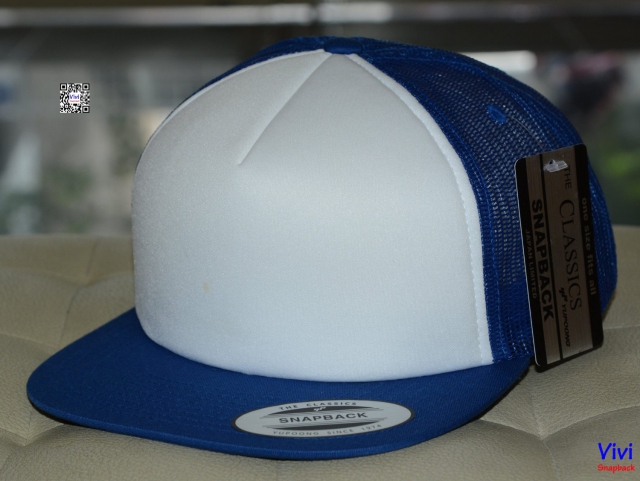 The Classic Yupoong Color Foam Trucker Snapback - Blue/Whihe