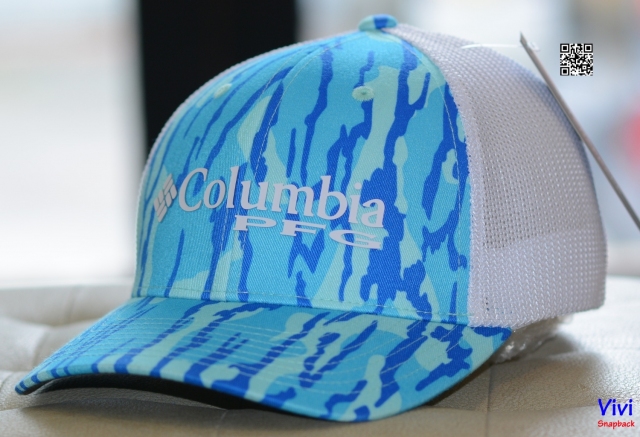 Nón Columbia PFG Logo Camo Mesh Ball Fitted Cap Blue Horizon/White