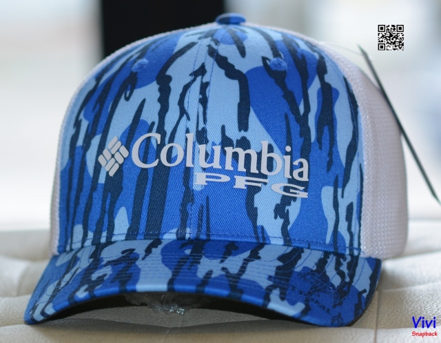 Nón Columbia PFG Logo Camo Mesh Ball Fitted Cap Dark Blue Horizon/White