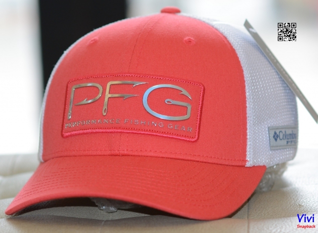 Nón Columbia PFG Hooks Silver Patch Logo Mesh Ball Fitted Cap Red Hibiscus/White