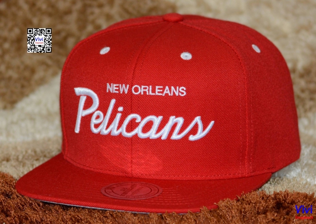 Mitchell & Ness New Orleans Pelicans NBA White Script Snapback Red
